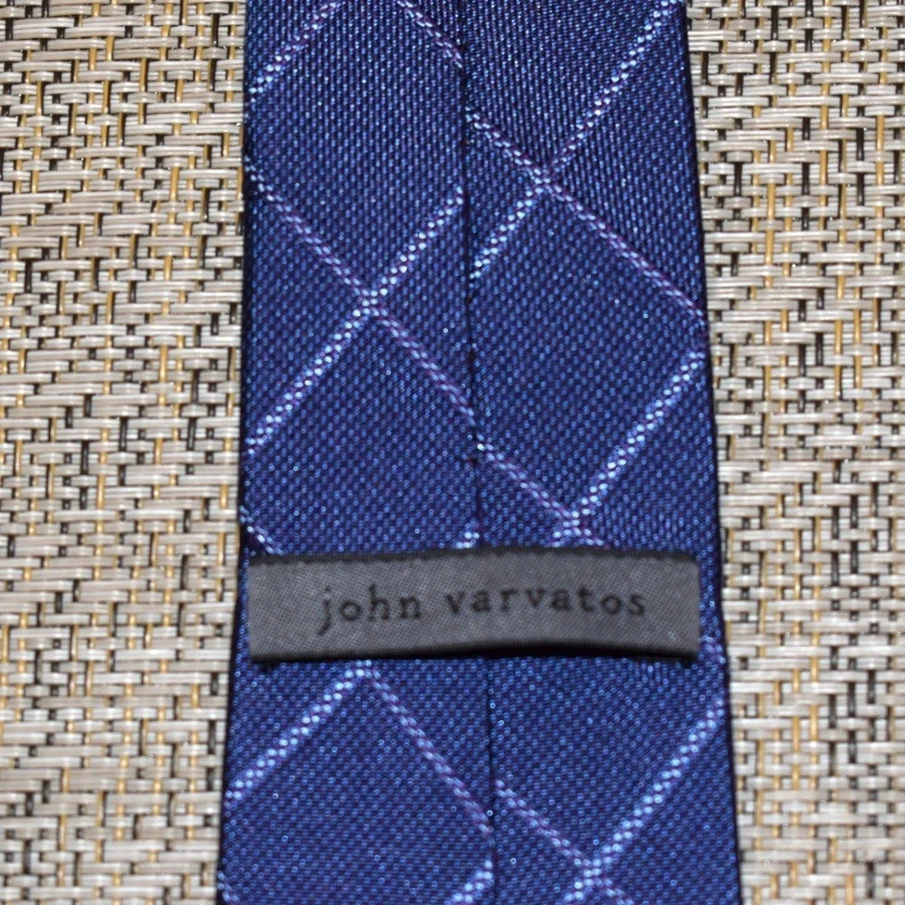 John Varvatos Tie Mens OS Purple Excellent Windowpane‎ Check 100% Silk Slim